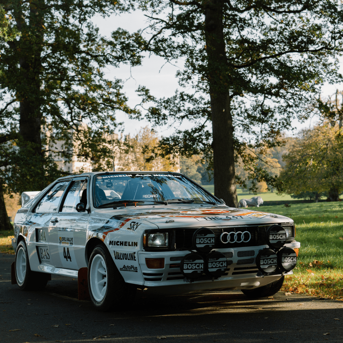 A rally car drives round the Longleat Estate to promote the Motor Show Weekender