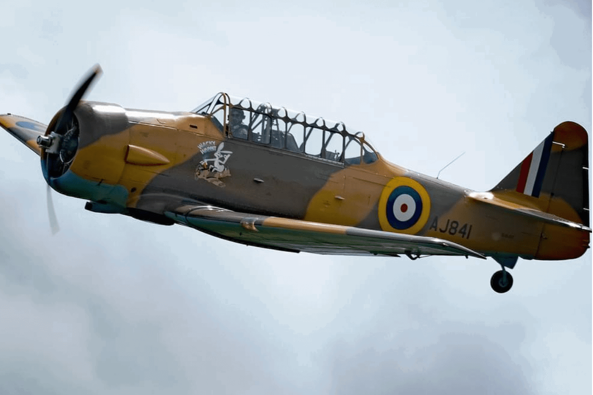 A T6 Harvard plane in the sky