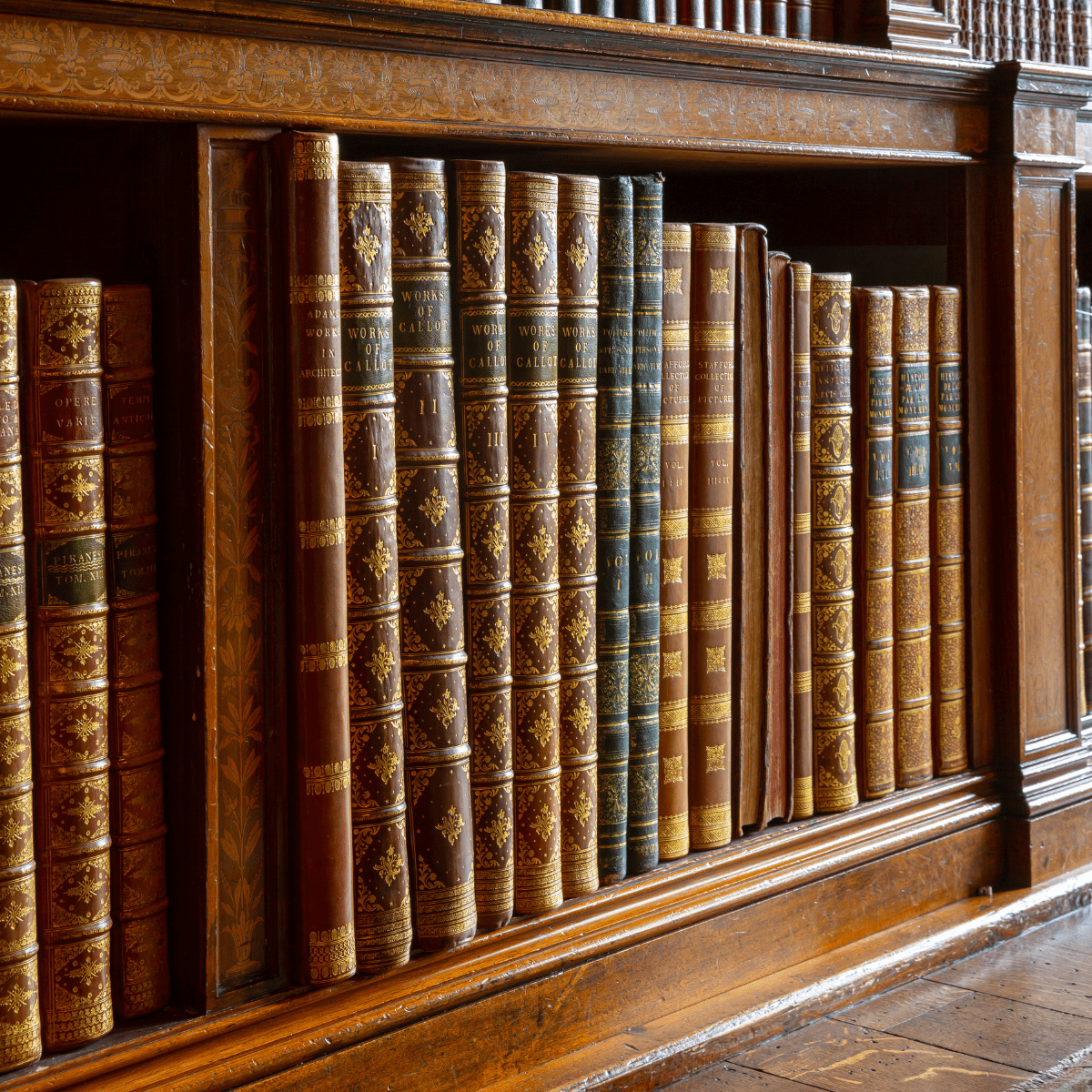 An up close shot of books in one of the Longleat libraries