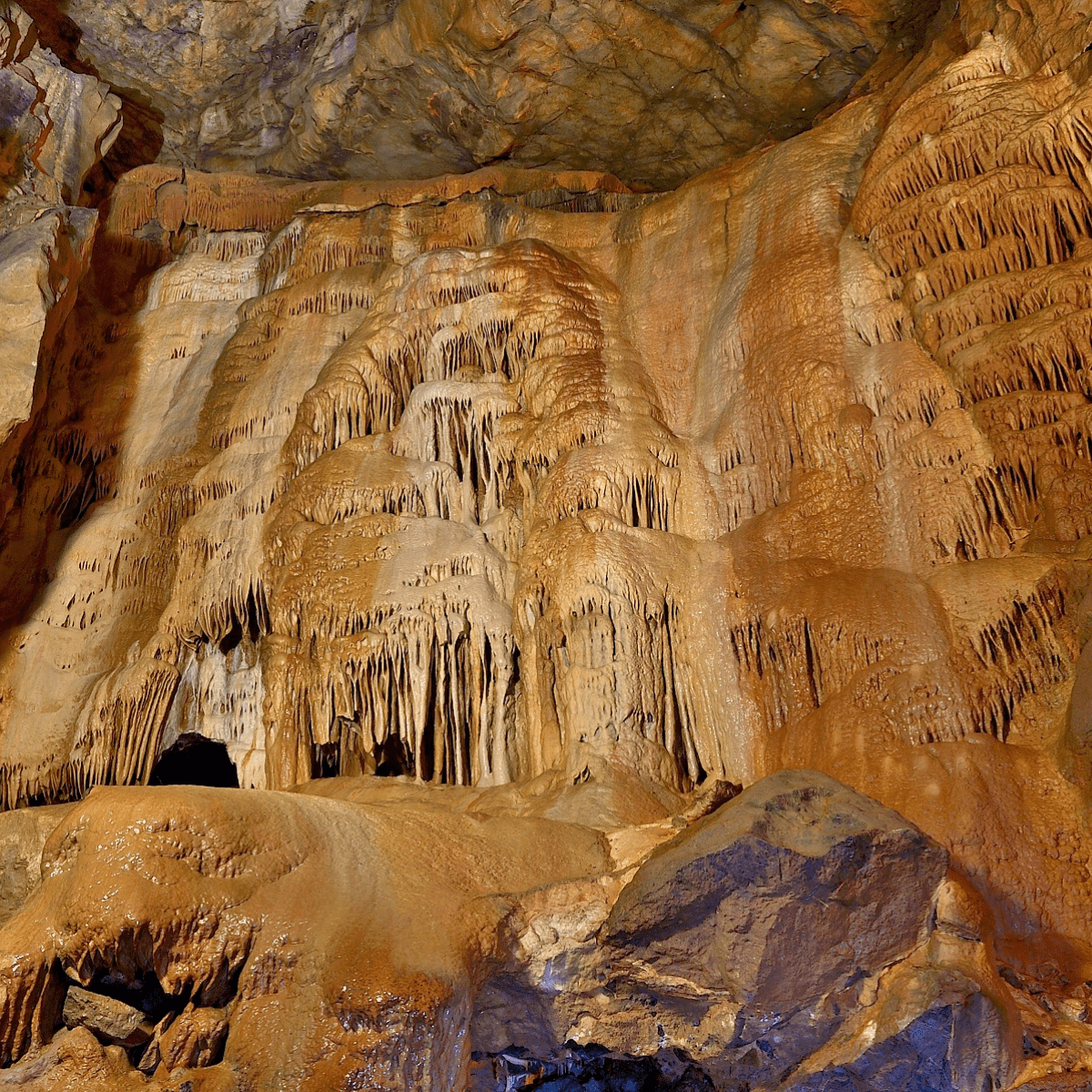 A look at St Paul's section in Gough's cave with its impressive stalactites