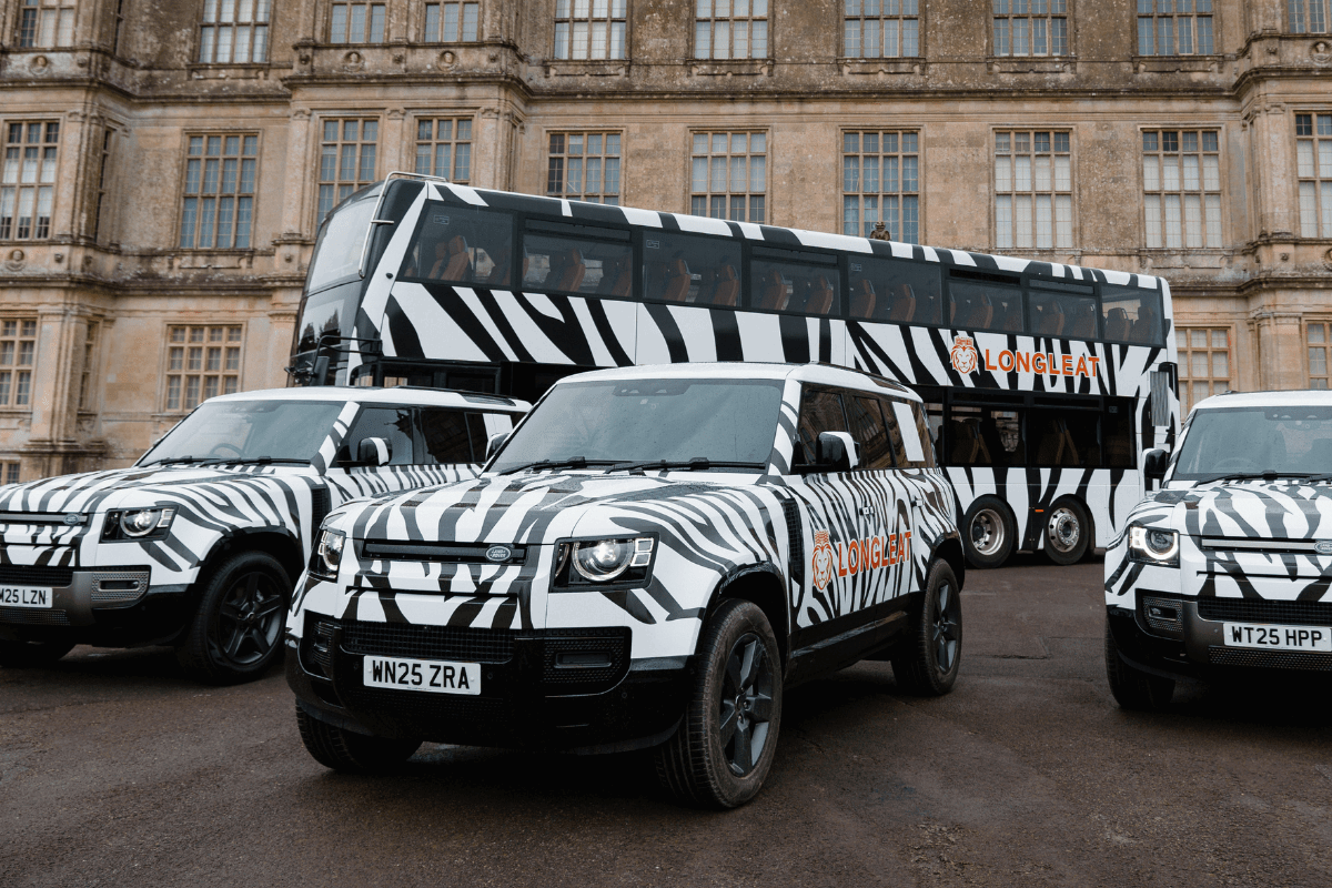 New Hybrid Defender vehicles outside Longleat House