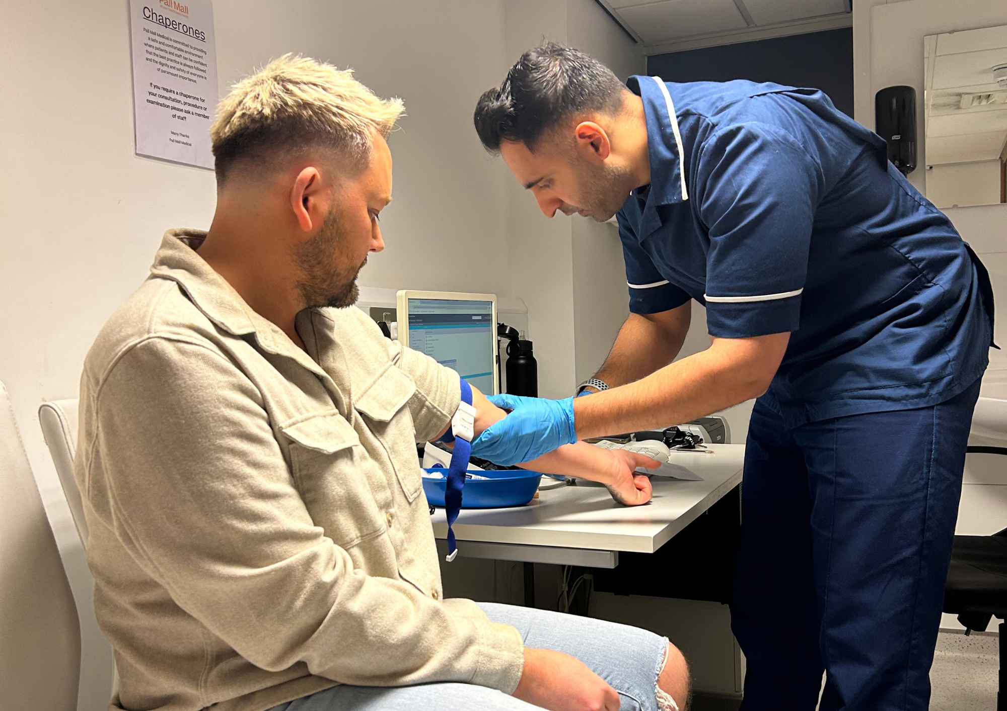 Man getting a private blood test at Pall Mall Medical