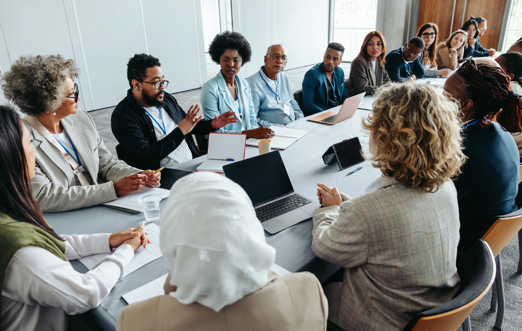 Board meeting with diverse group of people