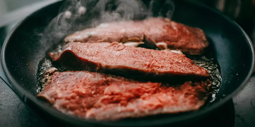 Close Up Meat Cooking Pan Close Up Meat Cooking Pan