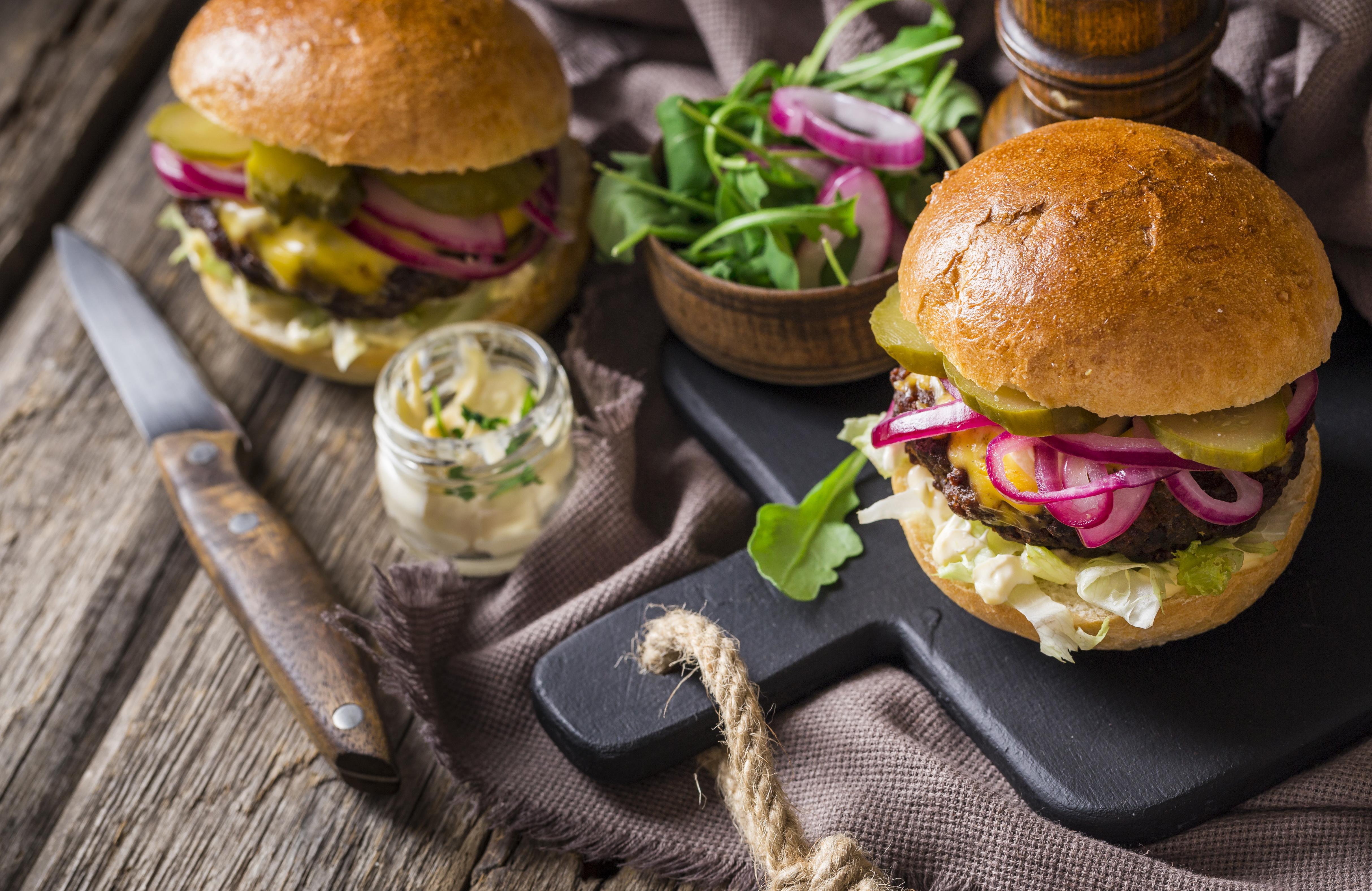 High Angle Burgers With Pickles Cutting Board