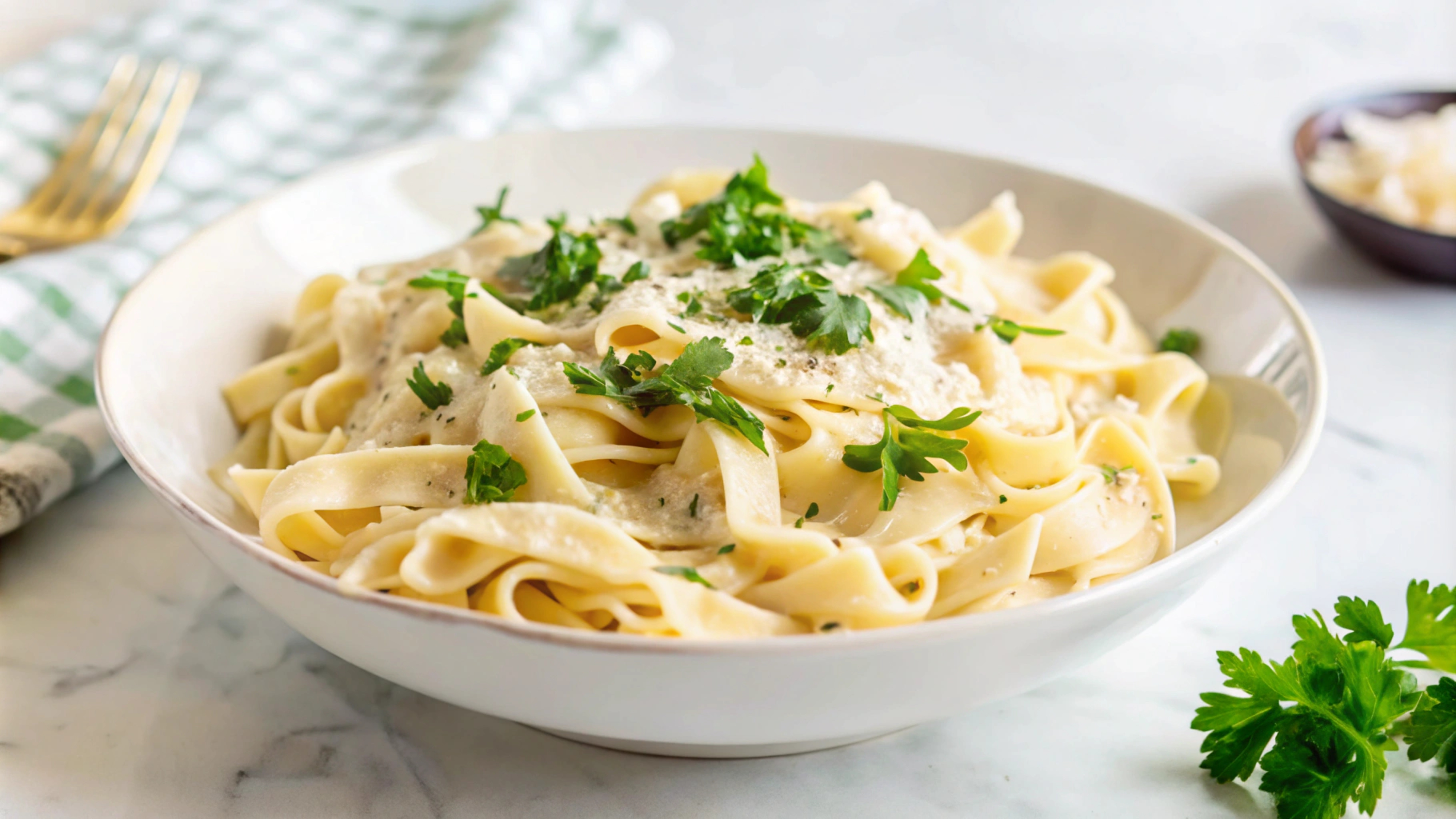 Plate Fettuccine Alfredo With Fresh Parsley