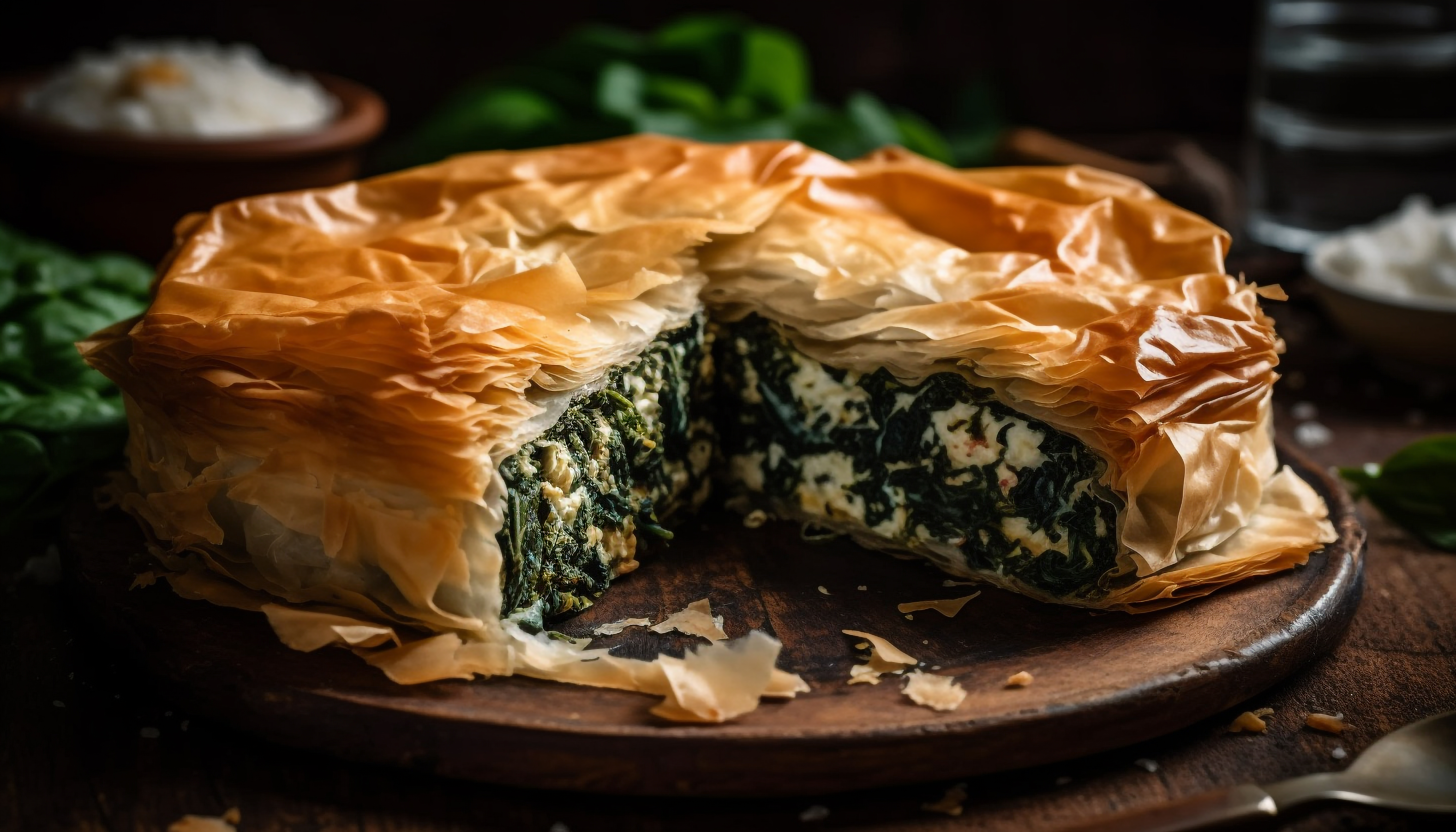 Freshly Baked Meat Pie Rustic Wooden Plate Generated By Ai
