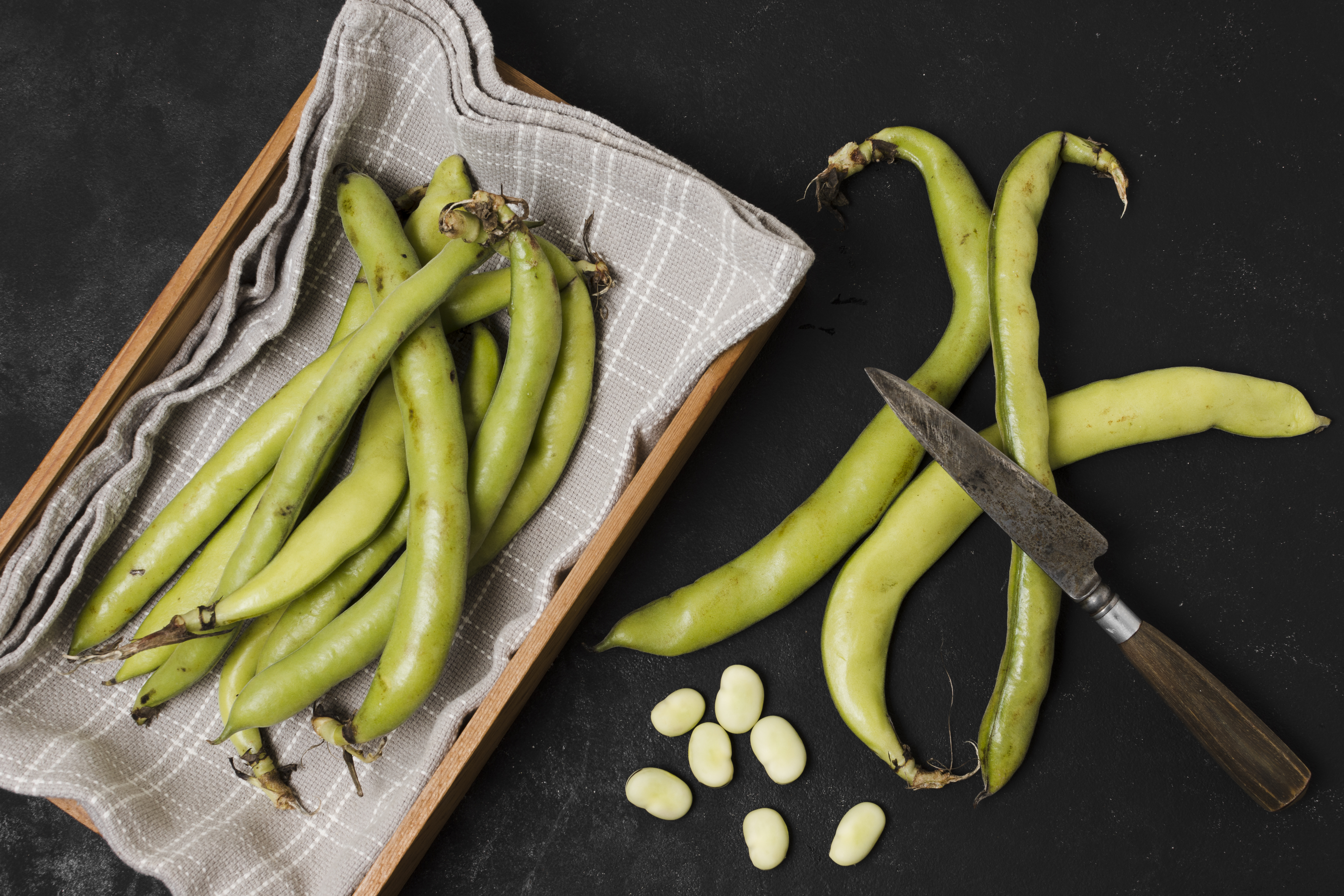Flat Lay Beans Basket With Garlic