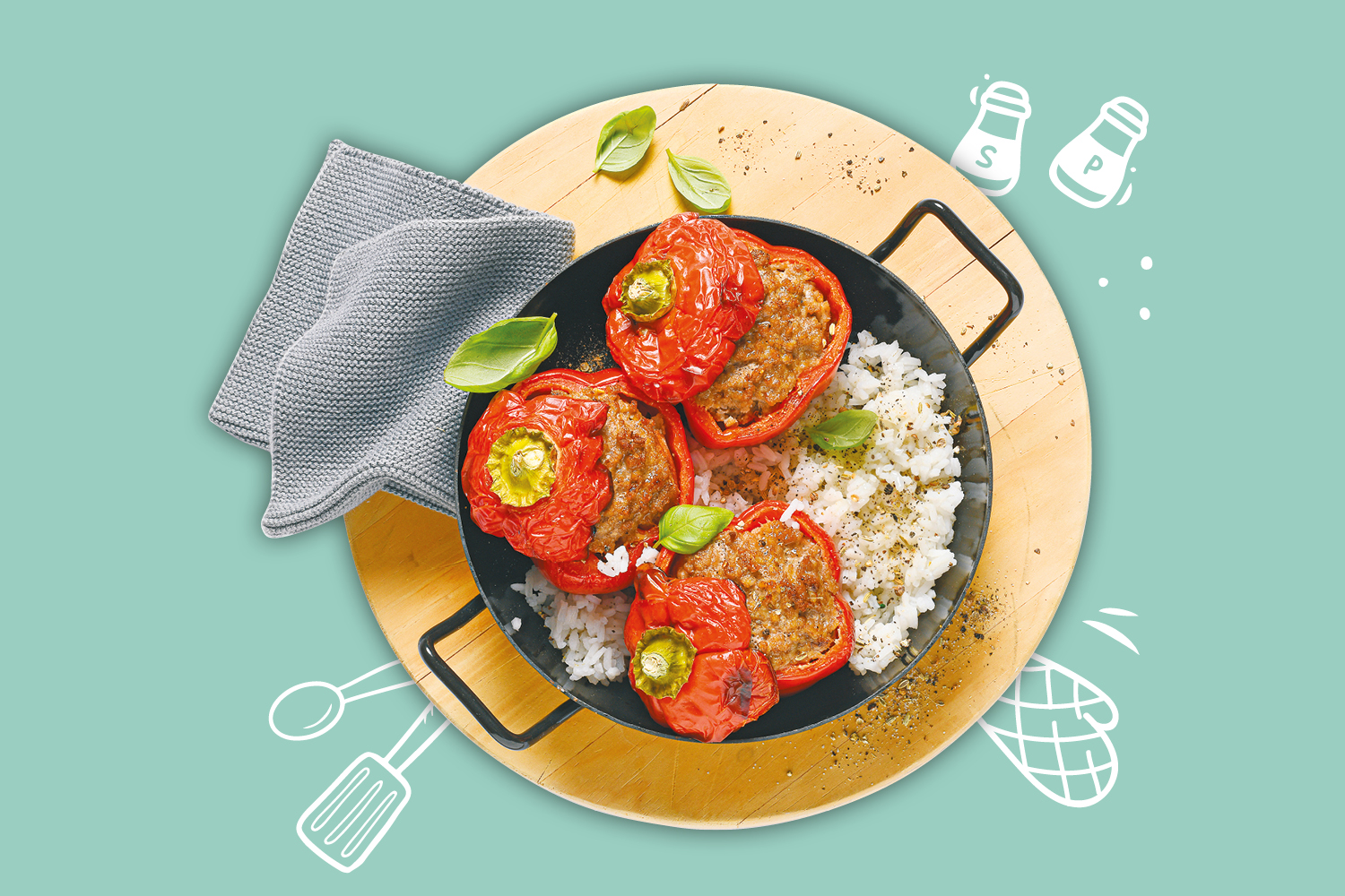 Gefüllte Paprikaschote Mit Hackfleisch Und Beilage Reis