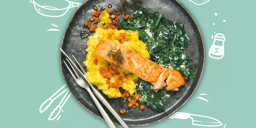 Lachs Mit Kartoffelstampf Und Spinat Lachs Mit Kartoffelstampf Und Spinat