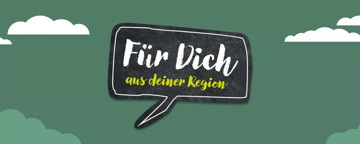 Banner Mit Grüem Hintergrund Und Wolken Mit Einer Sprechbalse In Der Für Dich Aus Deiner Region Steht