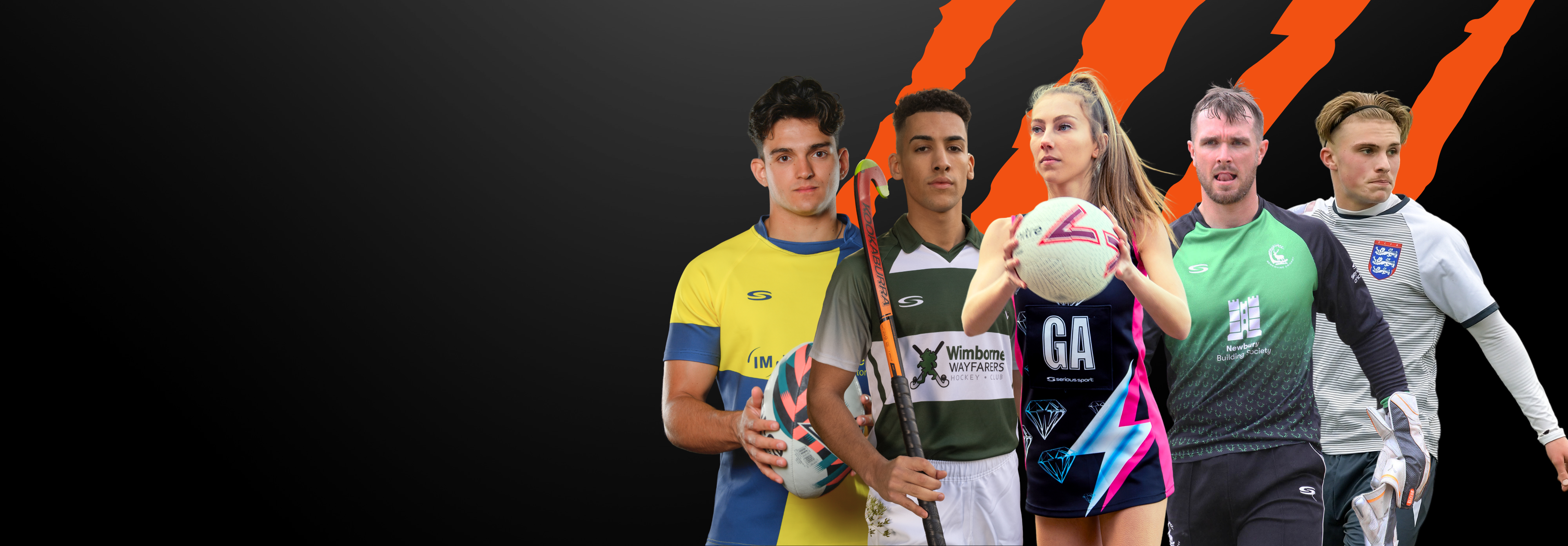 Picture of Football, Cricket, Netball, Hockey & Rugby players wearing Serious Sport kits