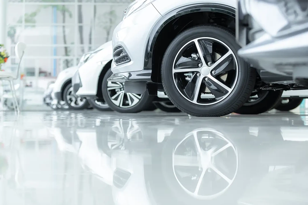 Row of cars in a dealership