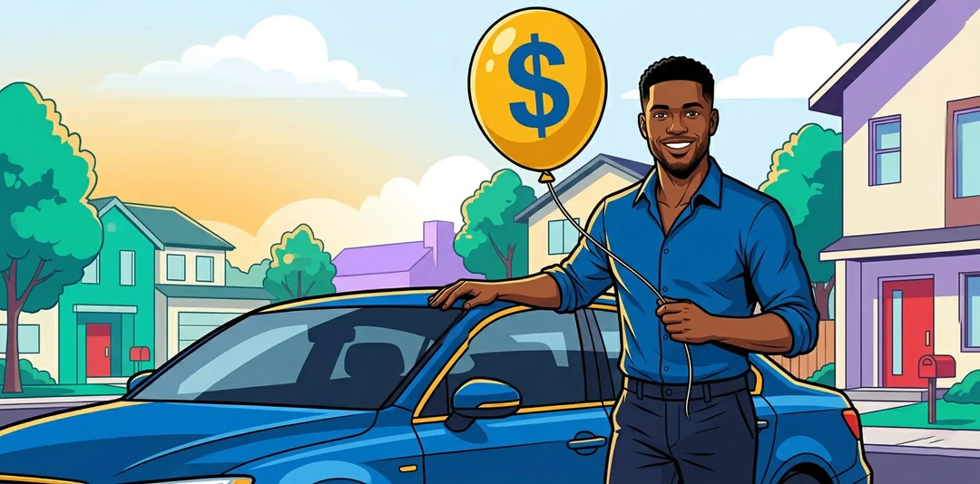 man with a car and balloon