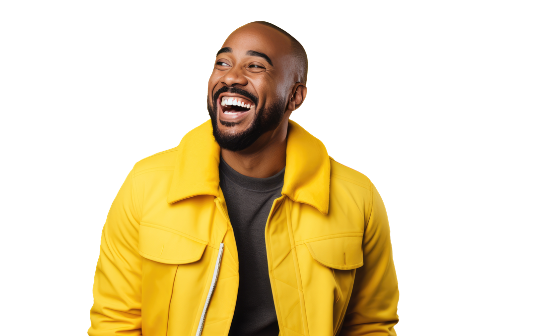 Happy man in yellow jacket
