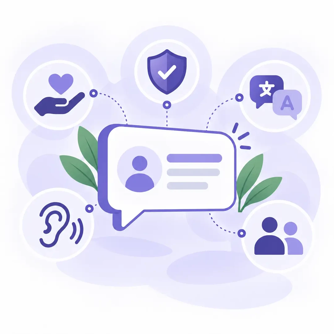 Illustration showing support icons for vulnerable customers with a speech bubble