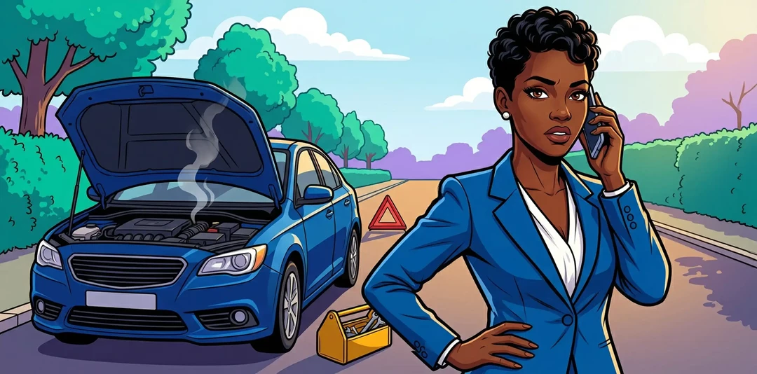 female with broken down car