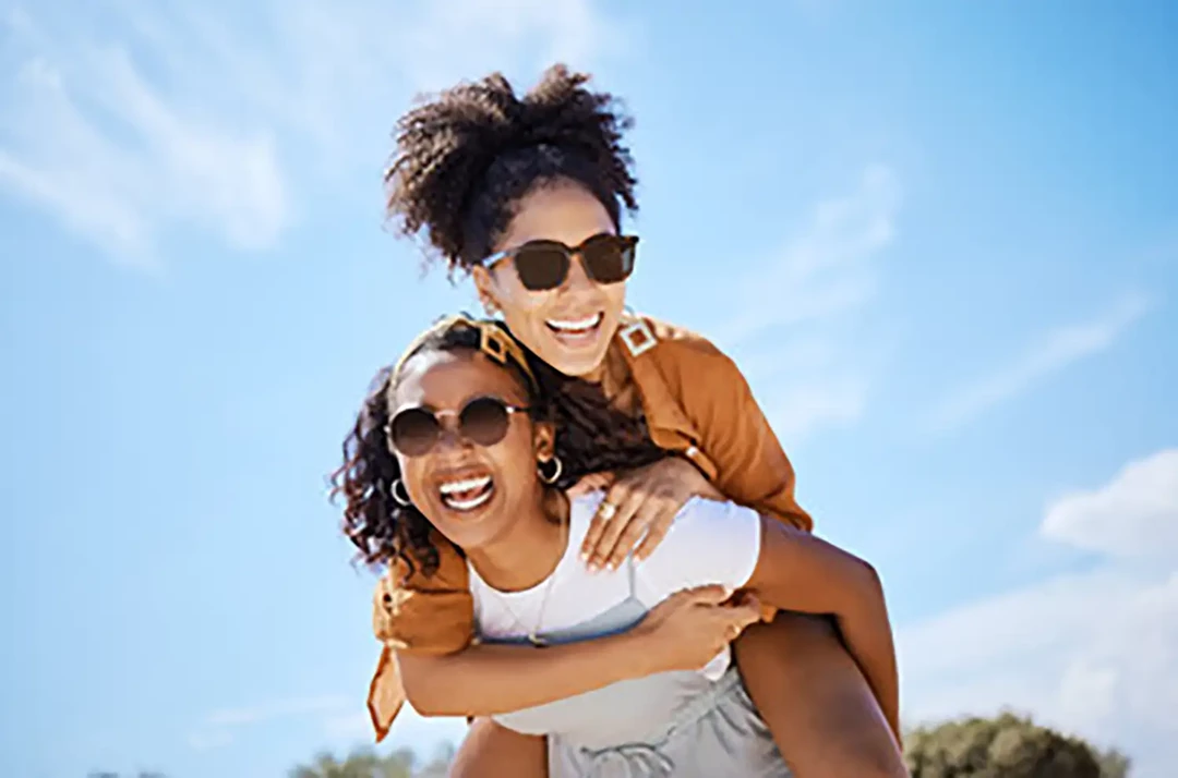 Female friends having fun outside and wearing shades