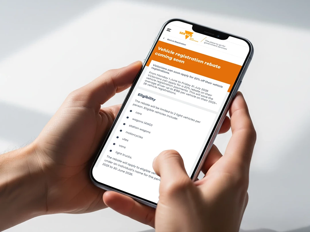 Person holding their phone and checking the Rego Rebate offer