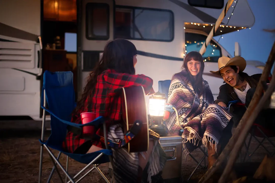 Campers enjoying an evening outside.