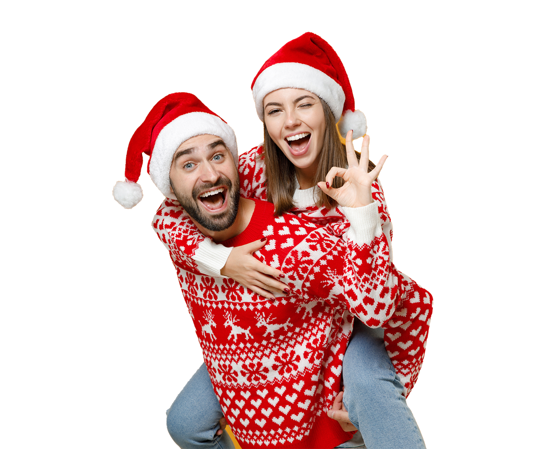 Couple at Christmas having fun