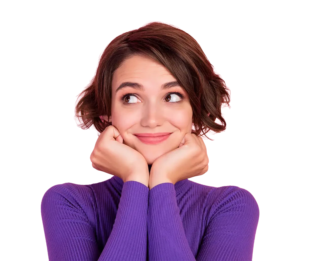 Young pretty woman with short hair and purple sweater