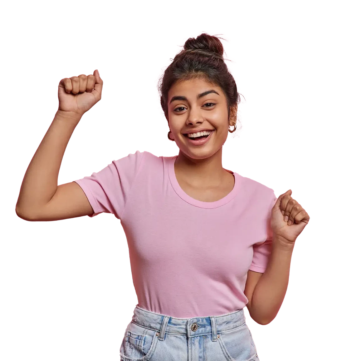 Happy lady in pink top