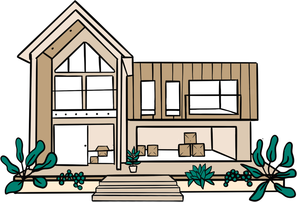 An illustration of a family home that has boxes inside to represent the moving process.