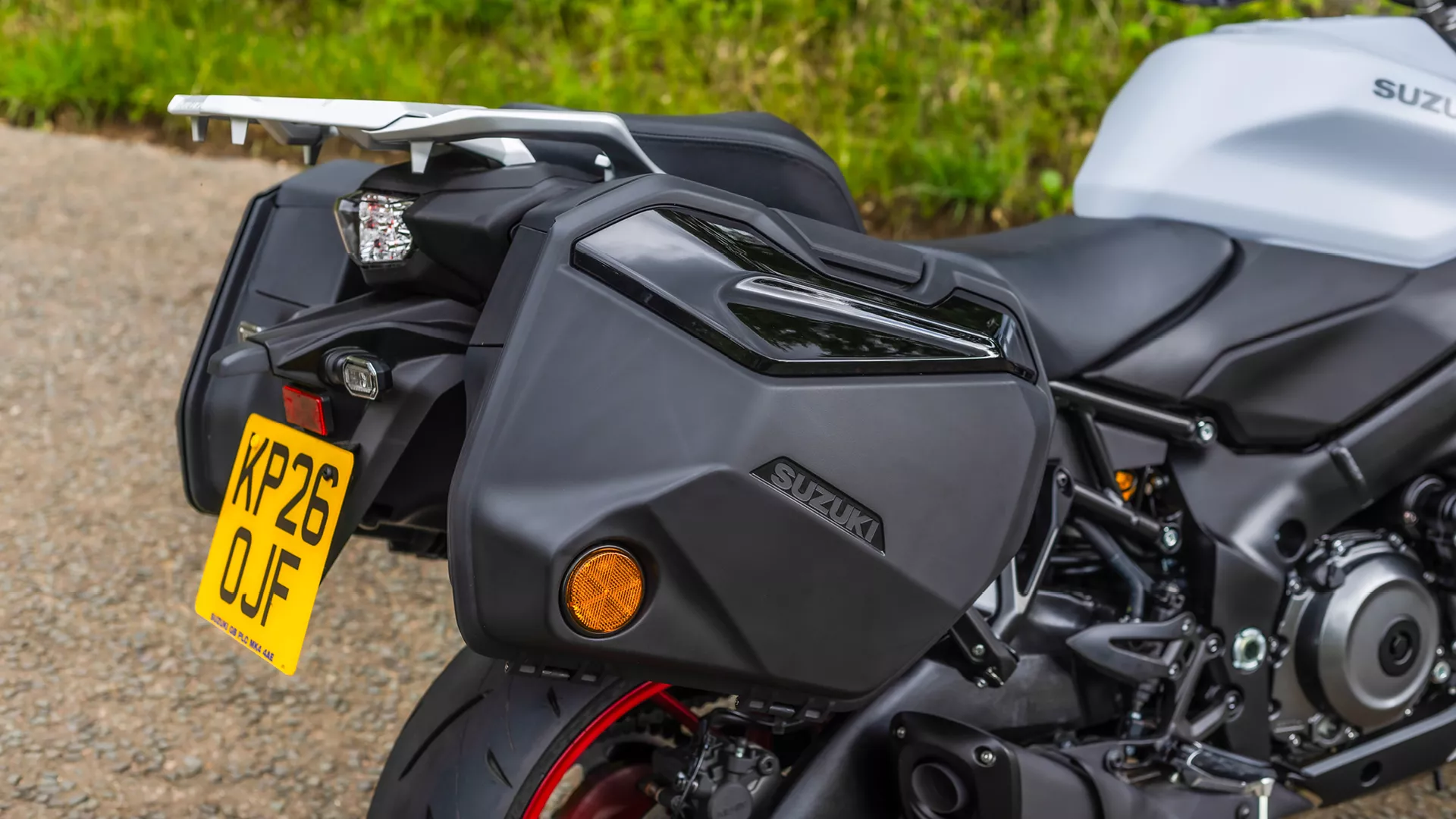 Suzuki GSX-S1000GX+ rear right hand pannier close-up
