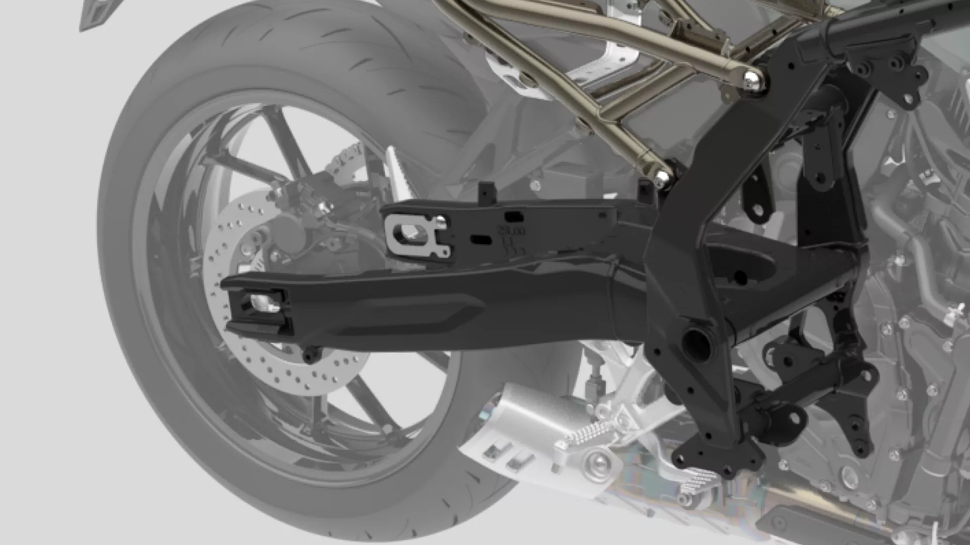Suzuki GSX-8T CGI of subframe with the rest of the bike faded out