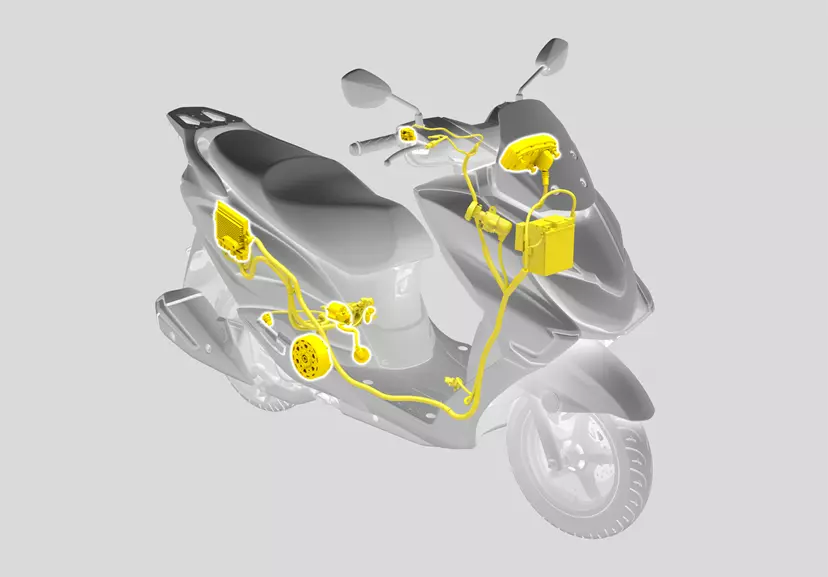 Suzuki Burgman Street 125EX diagram illustrating auto stop-start engine system, highlighting its efficiency features.