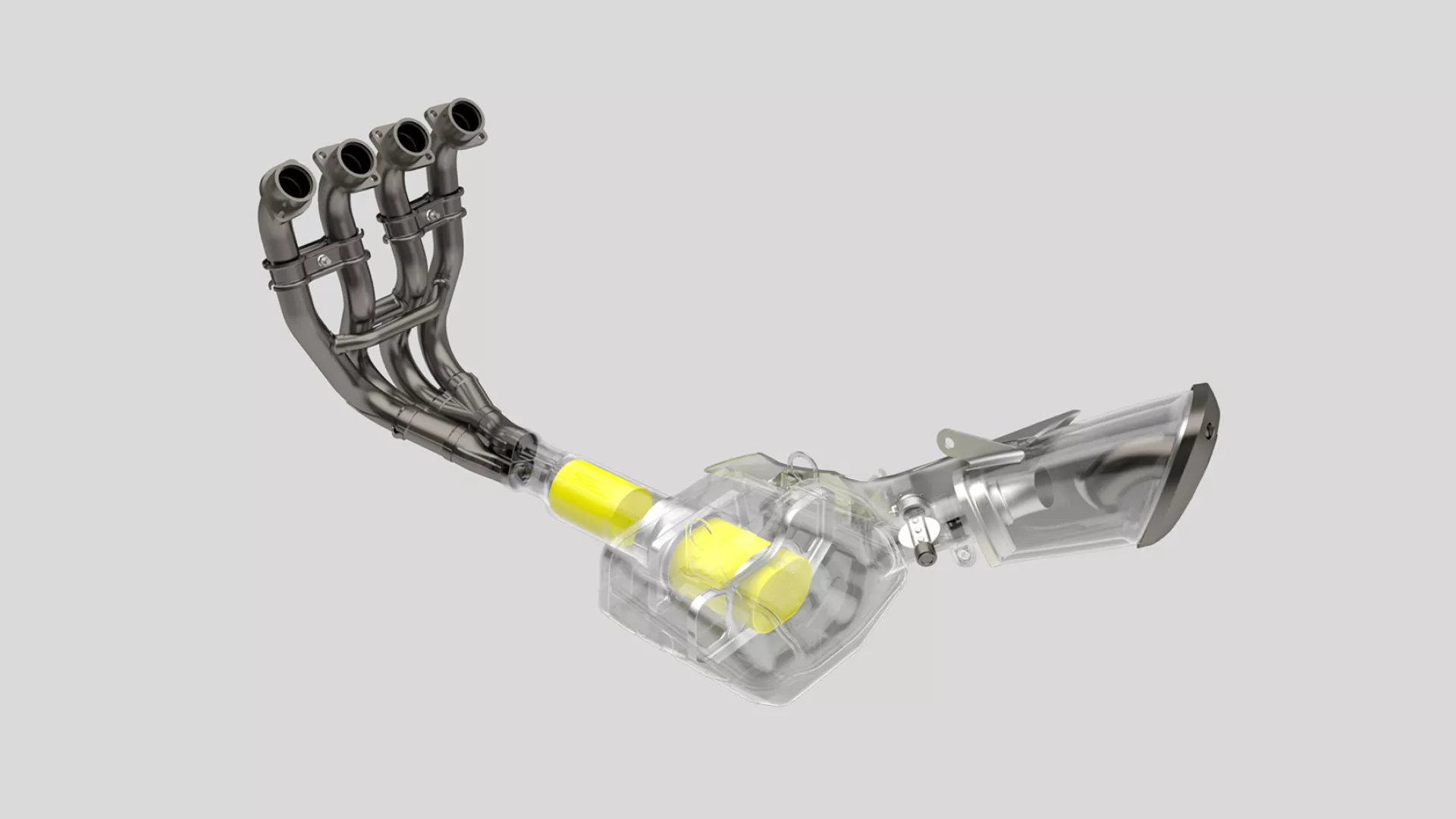 Suzuki GSX-S1000 exhaust system CAD drawing of the internal process and parts