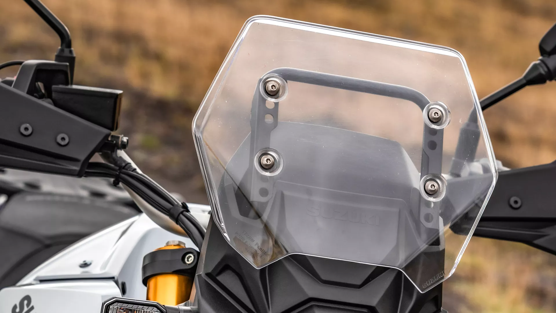 Suzuki V-Strom 800DE screen close up on location