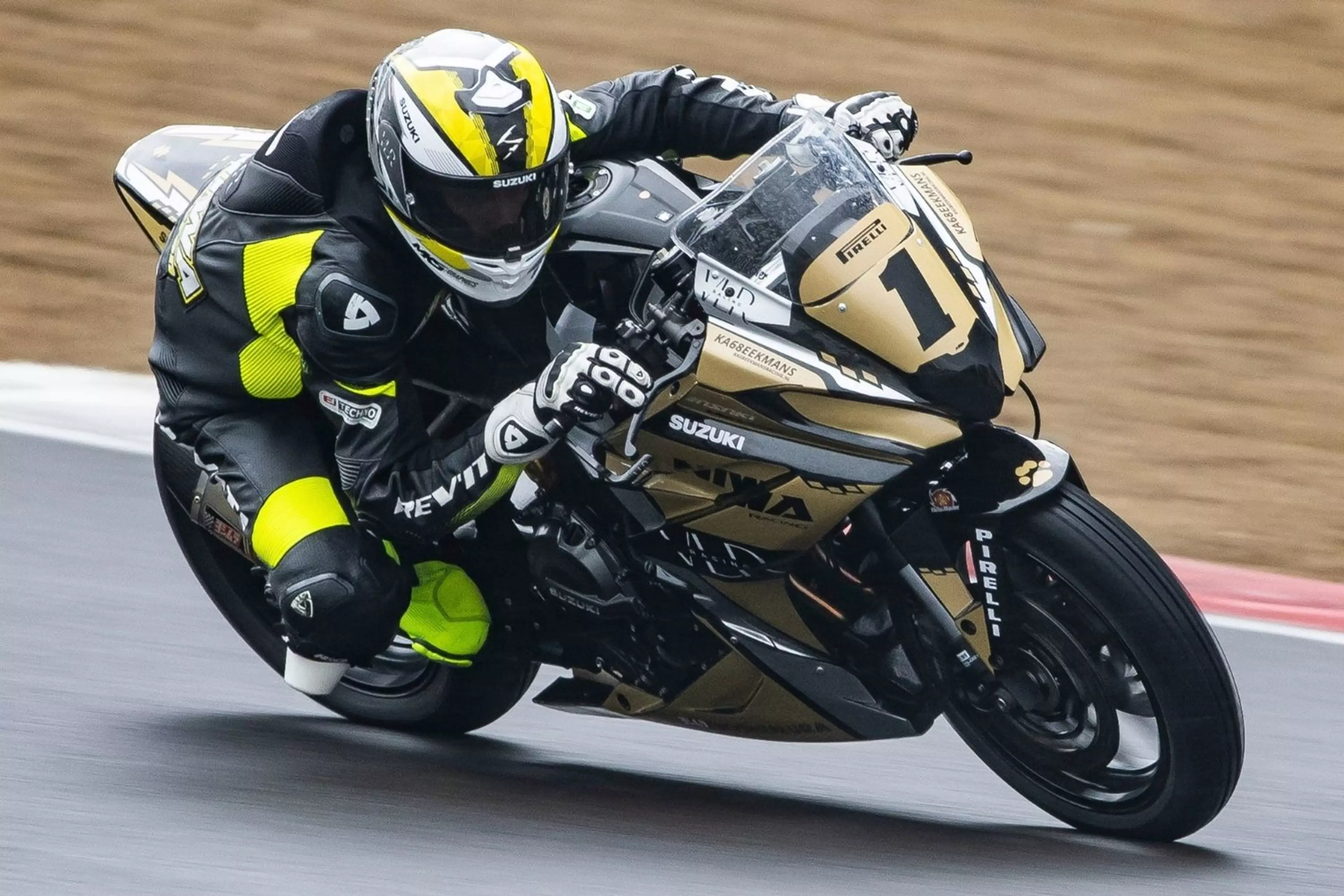 Kas Beekmans at Brands Hatch with the number one plate on his 8R