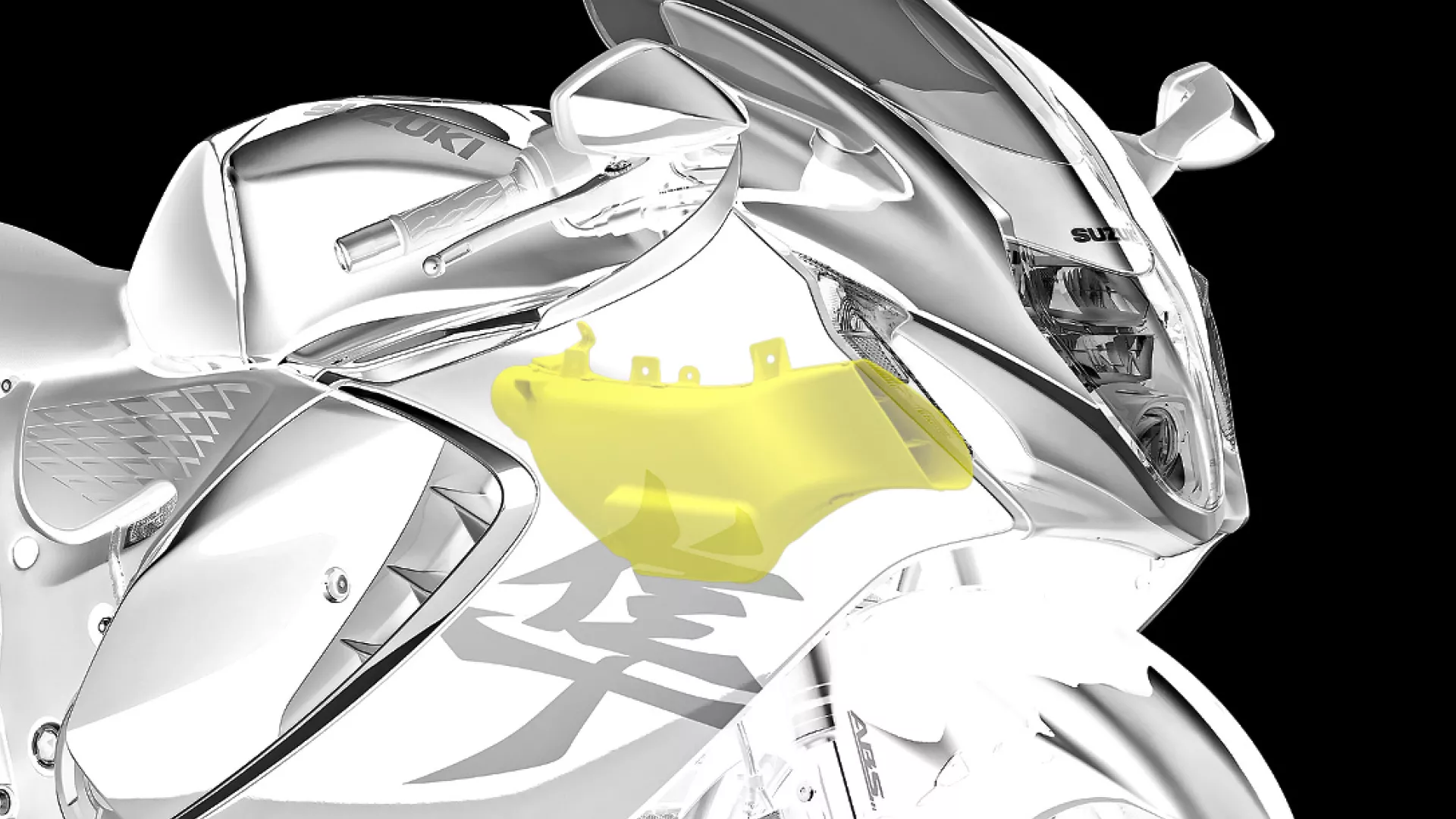 Suzuki Hayabusa Ram Air Direct bike cut our with system highlighted in yellow