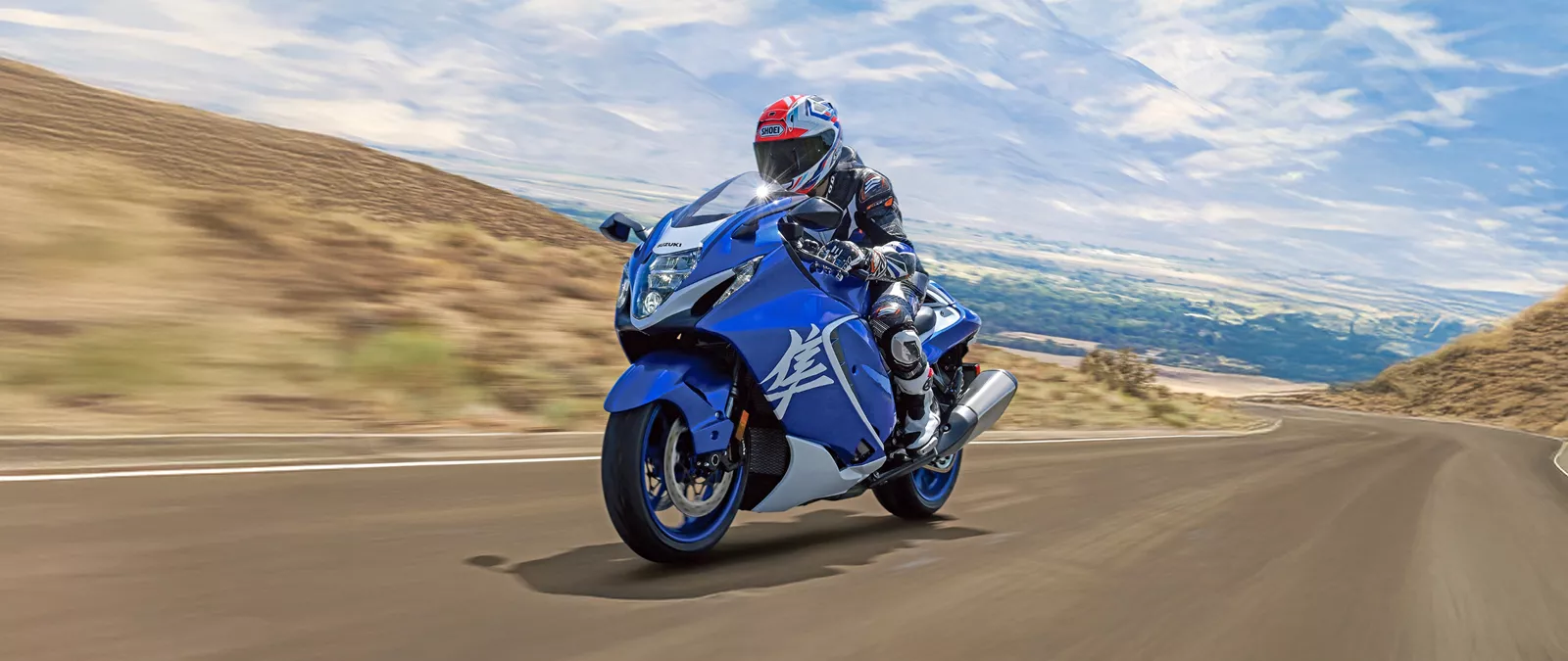 Suzuki Hayabusa Special Edition heading down a country road
