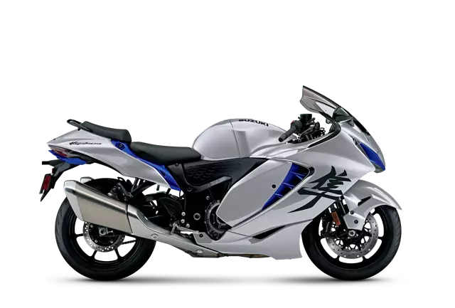 Suzuki Hayabusa studio side on image in silver.