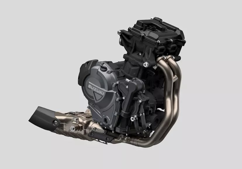 Suzuki GSX-8S studio close up of twin engine