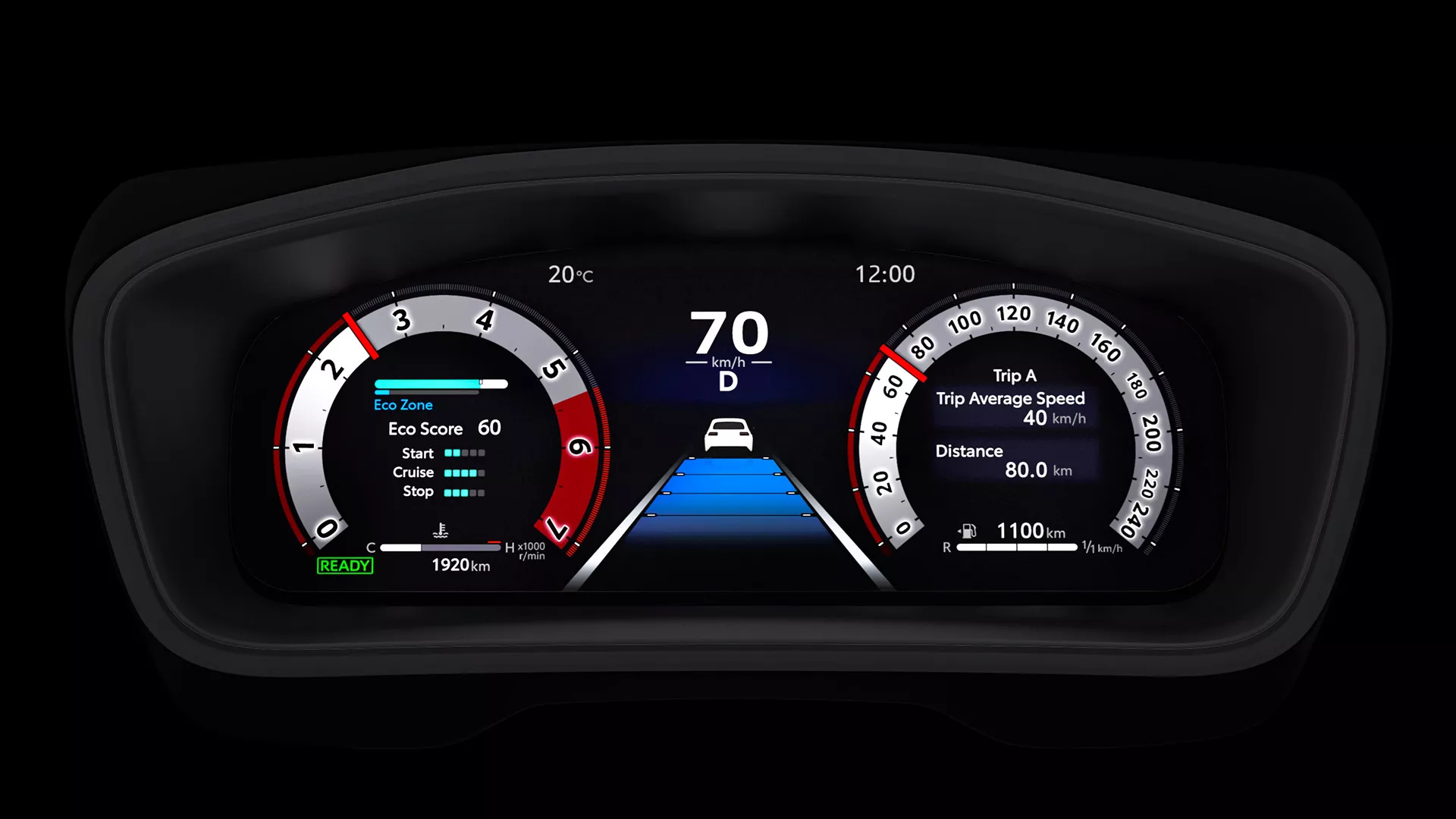 Digital driver display of Suzuki Swace showing Pre-Collision System and Dynamic Radar Cruise Control features.
