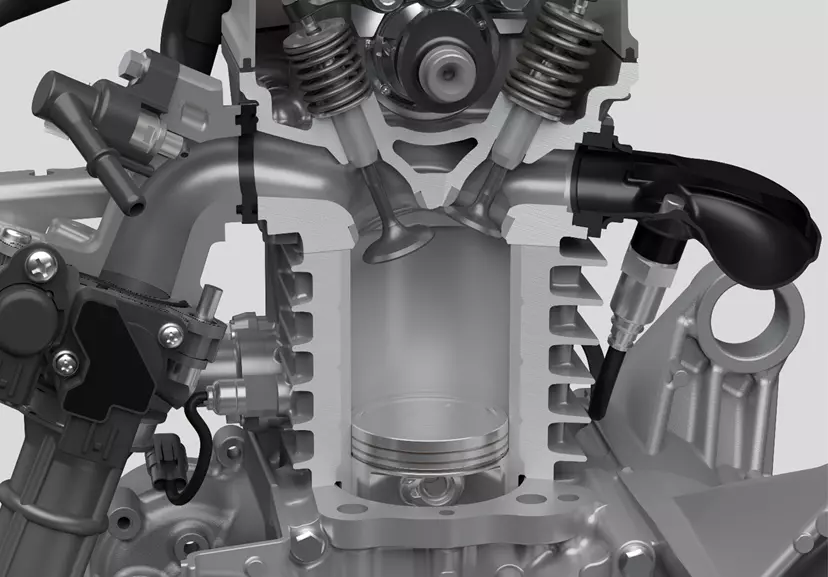 Suzuki Burgman Street 125EX combustion chamber, showcasing the internal engine design.