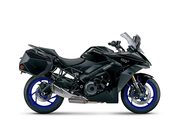Right-side view of the Suzuki GSX-S1000GT in Black, highlighting its bold color and sleek sport-touring design