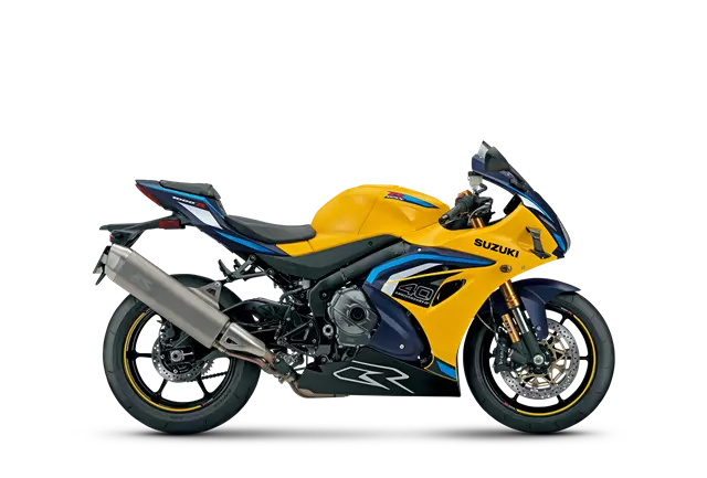 Suzuki GSX R1000R Sport Bike Pearl Ignite Yellow Metallic Matt Stellar Blue