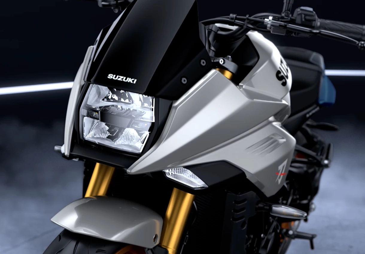 Suzuki Katana front end close-up of LED headlight