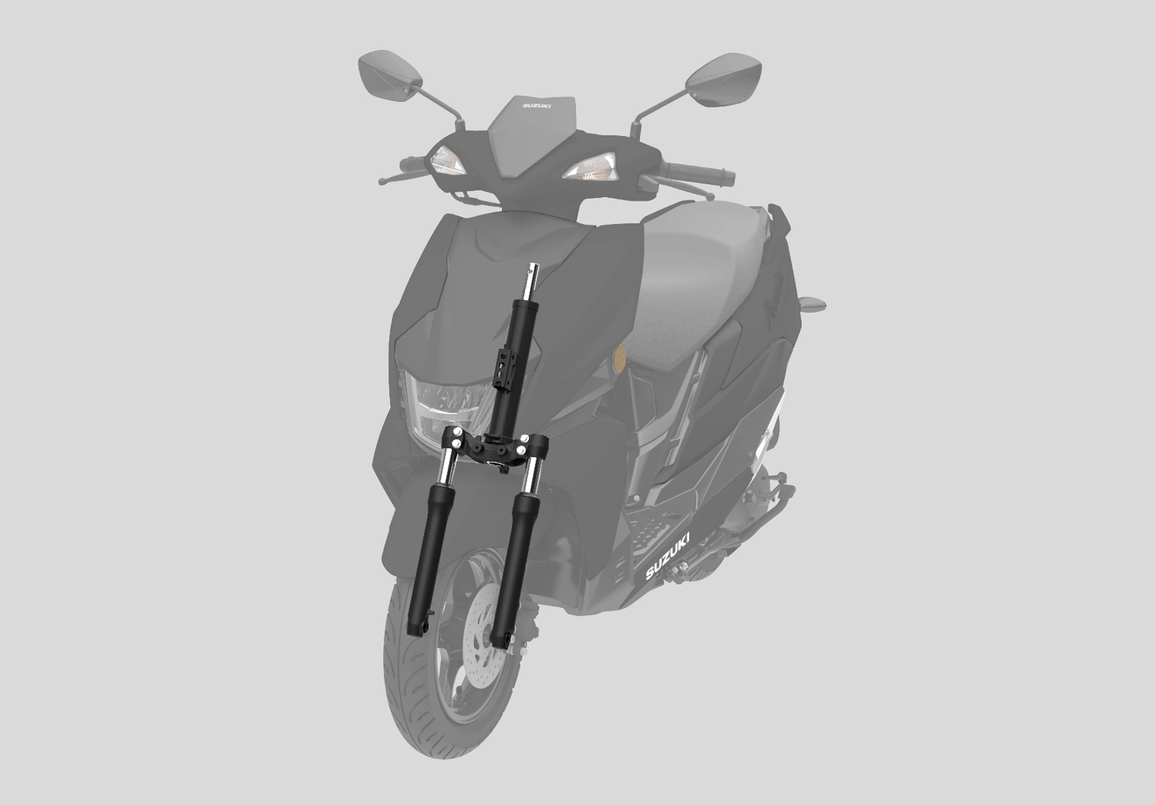 Suzuki Avenis 125 illustration of the front suspension system, showcasing its design for smooth and stable rides.