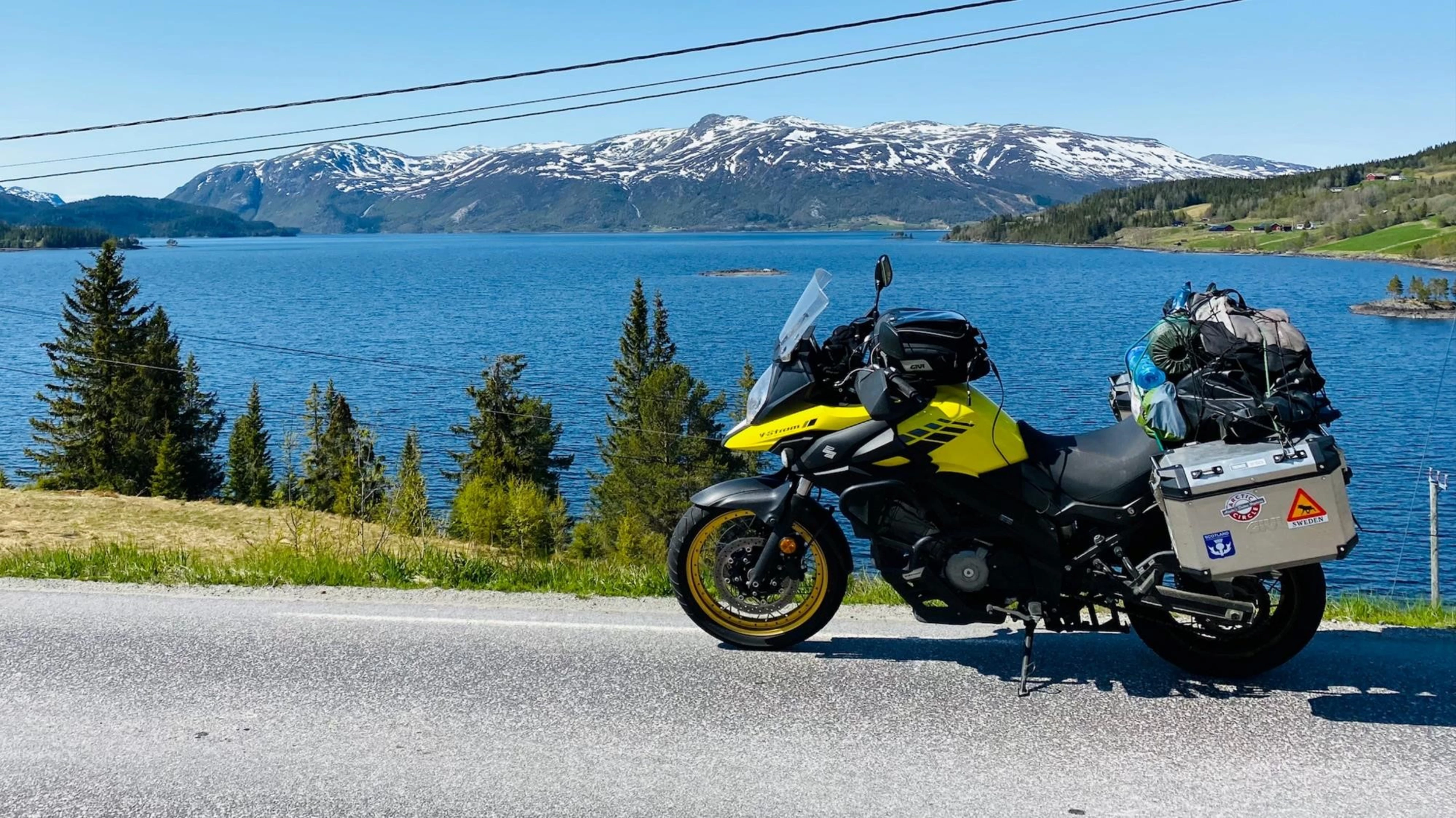 Suzuki Adventure Motorcycle Near Mountains