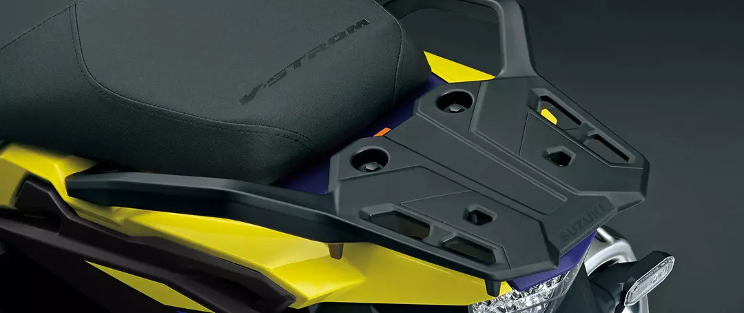 Rear tail section of the Suzuki V-Strom 800DE, showcasing the LED taillight and grab rails.