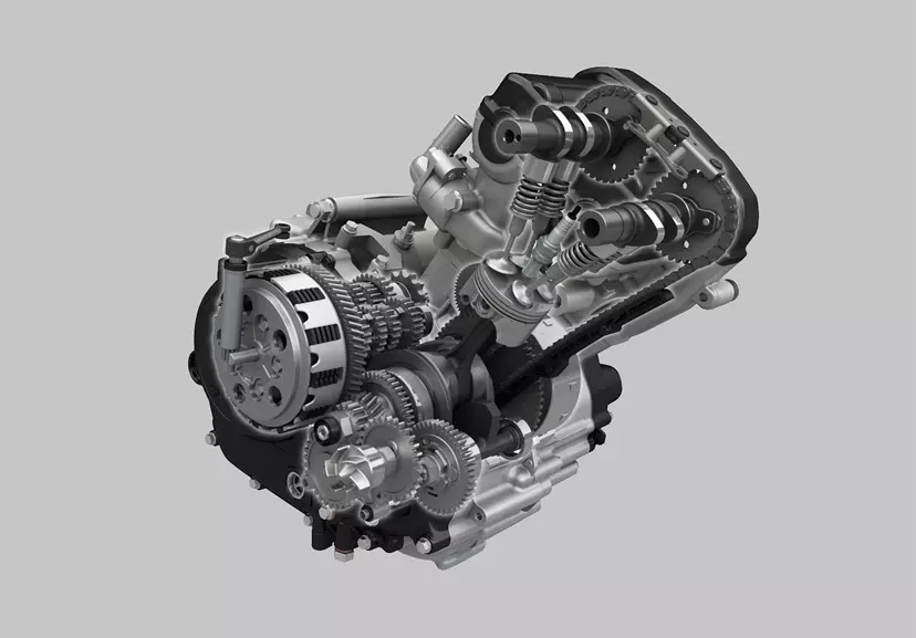 Suzuki GSX-S125 CGI engine internals view.