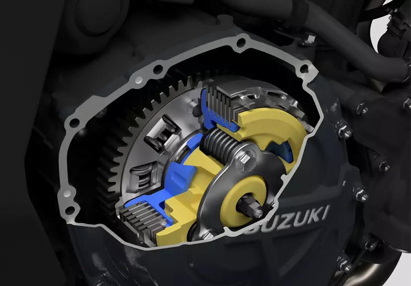 Suzuki GSX-8TT clutch CGI close up of the clutch cut out. 