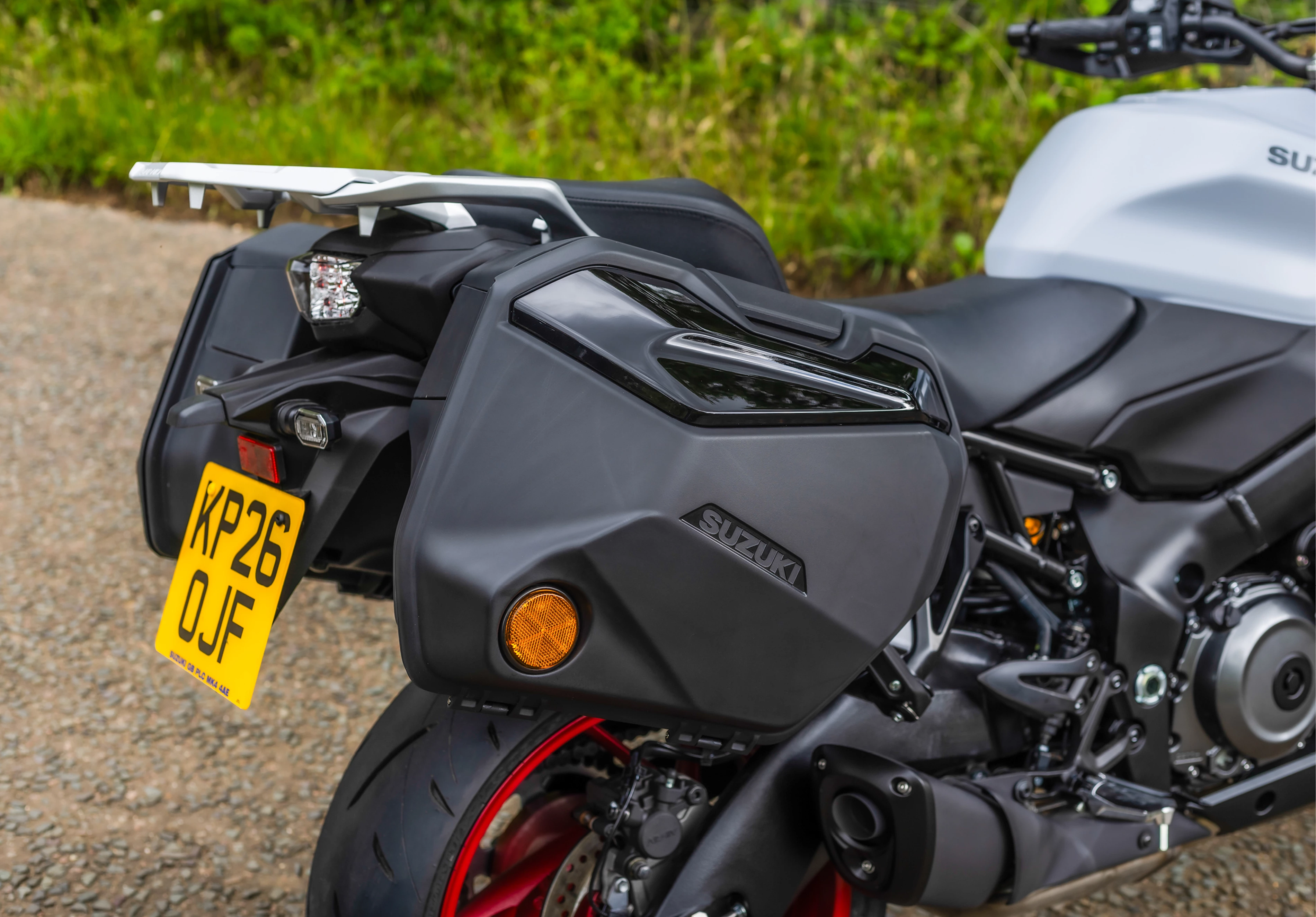 Suzuki GSX-S1000GX+ rear right hand pannier close-up