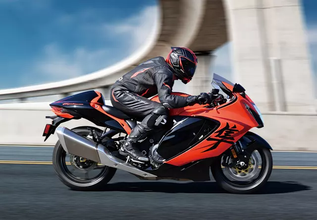 Suzuki Hayabusa 25th Anniversary travelling along a motorway